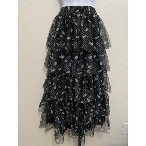 Layered Ruffle Tulle Maxi Skirt S Whimsigoth Fairy Floral Ethereal Polka Dot